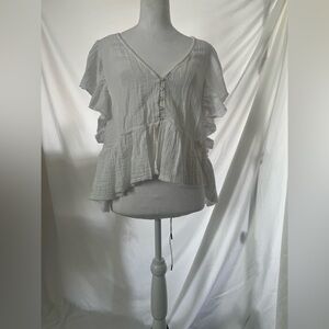 White Ruffled V-Neck Women's Top